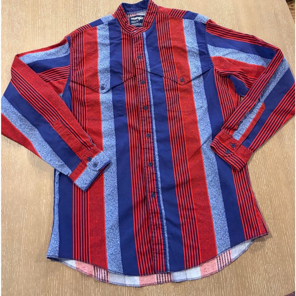 Vtg 80s Rare Wrangler Brushpopper Cowboy Cut X Long Tails Shirt Mens Sz 16.5-35